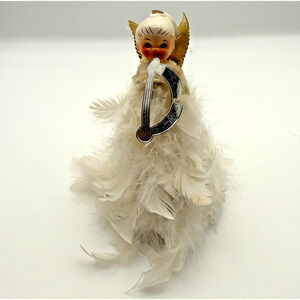 Holt Howard Feather Angel Tree Topper Girl Japan Christmas Harp MCM Vintage READ